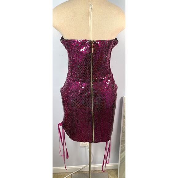 Bronx and Banco Juliette Lace Up Mini Dress & Gloves in Pink & Purple Size L - Picture 11 of 16